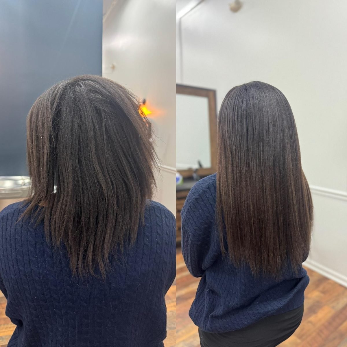 Before and after: extensions and a smooth, sleek finish